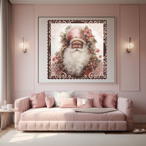 Whimsical Black Santa Florals  Soft Pinks  Poster