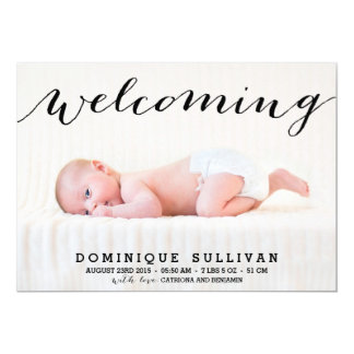 Whimsical Black Script Photo Birth Announcement