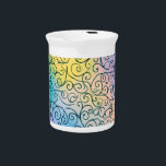 Whimsical black Swirl Pattern Abstract Colorful Beverage Pitcher<br><div class="desc">Brighten up any product with this whimsical rainbow swirl design featuring a playful mix of hand-drawn curly lines over a soft, gradient watercolor background. The joyful blend of vibrant colors—from sunny yellows and pinks to calming blues and greens—makes this pattern ideal for artistic gifts, kids' accessories, home decor, and fun...</div>