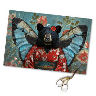 Whimsical Black Vintage Floral Bear Decoupage Tissue Paper