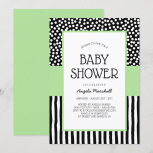Whimsical Black White and Green Baby Shower Invitation