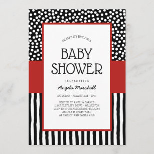 Whimsical Black White and Red Baby Shower Invitation