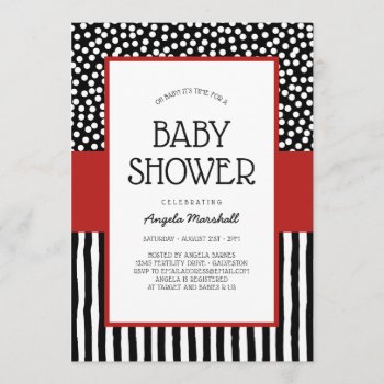 Whimsical Black White And Red Baby Shower Invitation by Charmalot at Zazzle