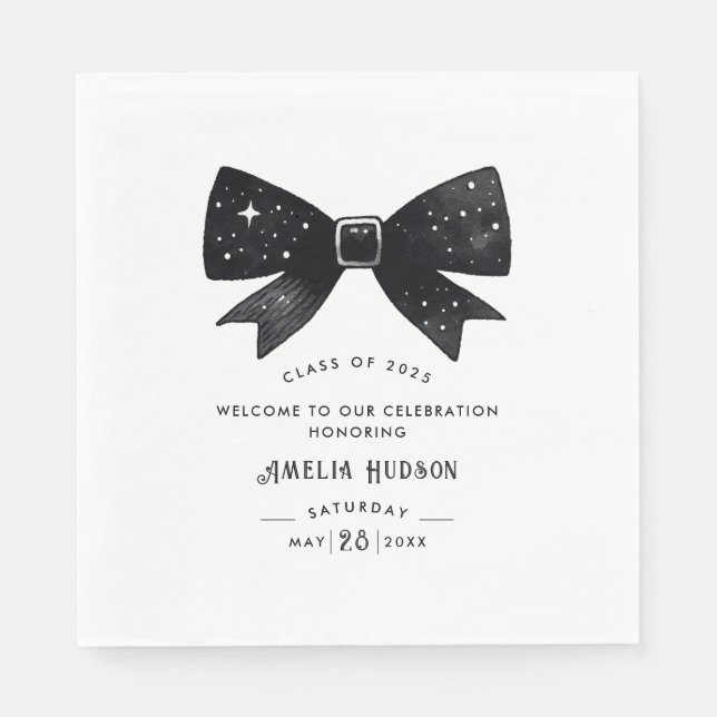 Whimsical Black & White Bow Graduation Party Napkins (Front)