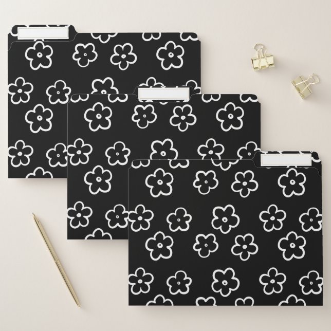 Whimsical Black & White Floral Retro and Cheerful File Folder (Set)