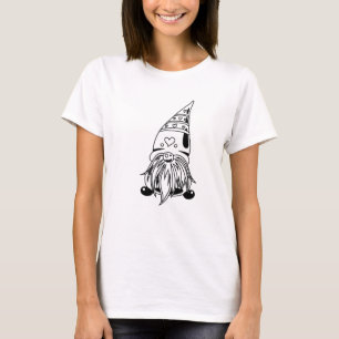 Whimsical Black & White Gnome Illustration T-Shirt