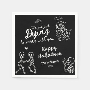 Whimsical Black White Hand Drawn Doodles Halloween Napkins