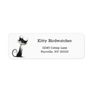 Whimsical Black White Mischievous Cat Address Label