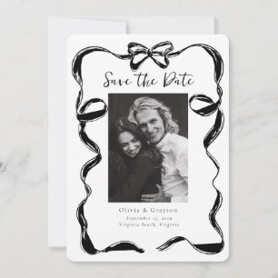 Whimsical Black White Photo  Bow Save the Date