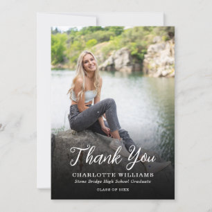 Whimsical Black White Photo Graduation Thank You Card