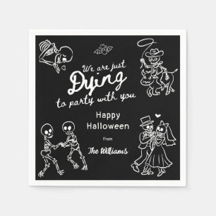 Whimsical Black White Quirky Hand Drawn Halloween Napkins