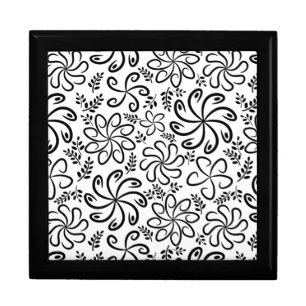 Whimsical Black White Spiral Floral Leaf Pattern Gift Box