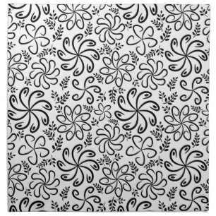 Whimsical Black White Spiral Floral Leaf Pattern Napkin