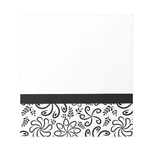 Whimsical Black White Spiral Floral Leaf Pattern Notepad (Front)