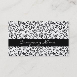 Whimsical Black White Spiral Floral Leafs Pattern Business Card