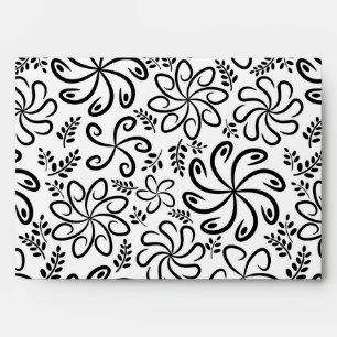 Whimsical Black White Spiral Floral Leafs Pattern Envelope