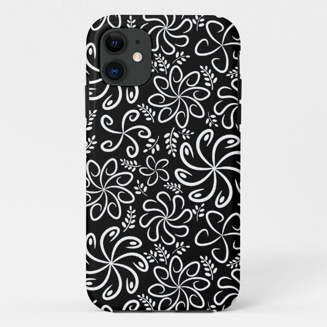 Whimsical Black White Spiral Flower Leafs Pattern Case-Mate iPhone Case (Back)
