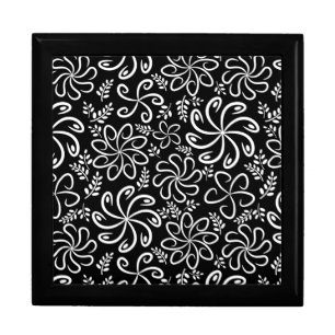 Whimsical Black White Spiral Flower Leafs Pattern Keepsake Box