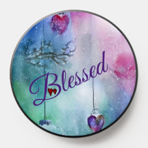 Whimsical "Blessed" hanging hearts art