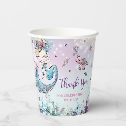 Whimsical Blonde Mermaid Sea Corals Baby Shower  Paper Cups