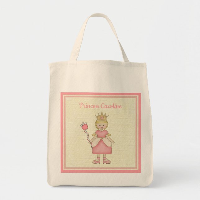 Whimsical Blonde Princess In Pink  Monogrammed   Tote Bag (Front)