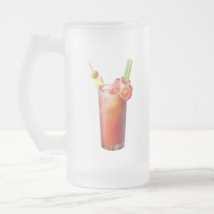 Whimsical Bloody Mary: Surreal Cocktail Art Frosted Glass Beer Mug