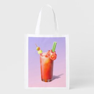 Whimsical Bloody Mary: Surreal Cocktail Art Grocery Bag