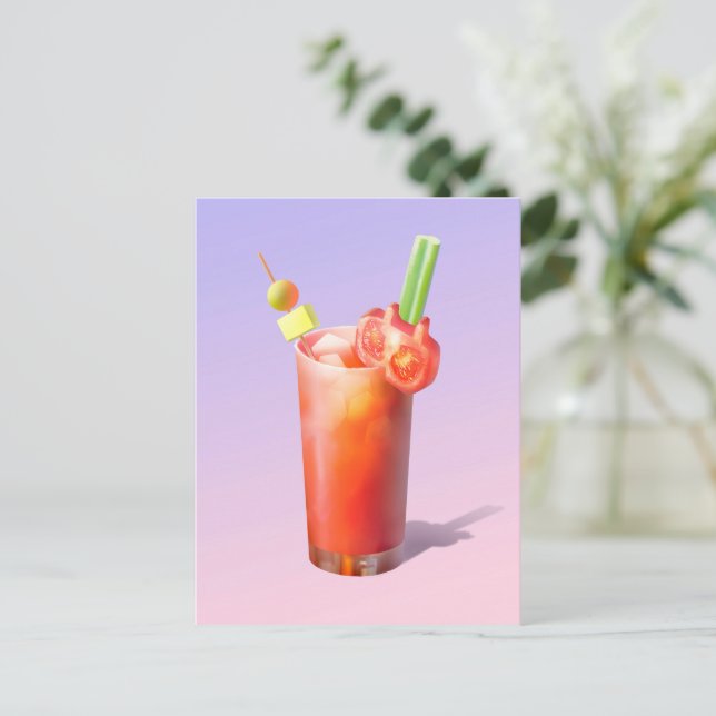 Whimsical Bloody Mary: Surreal Cocktail Art Holiday Postcard (Standing Front)