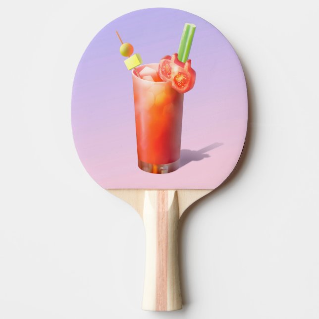 Whimsical Bloody Mary: Surreal Cocktail Art Ping Pong Paddle (Front)