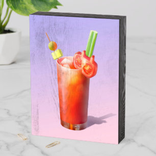 Whimsical Bloody Mary: Surreal Cocktail Art Wooden Box Sign