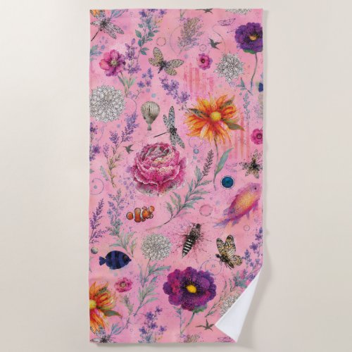 Whimsical Bloom Garden Beach Towel