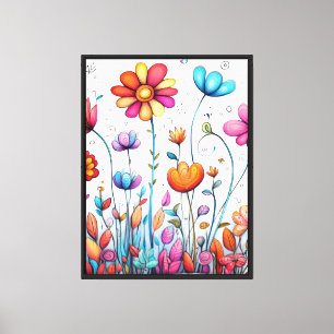 Whimsical Bloom Garden – Colorful Floral Art with  Canvas Print