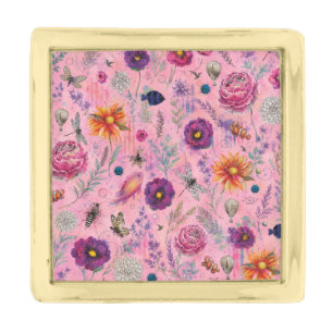 Whimsical Bloom Garden Gold Finish Lapel Pin