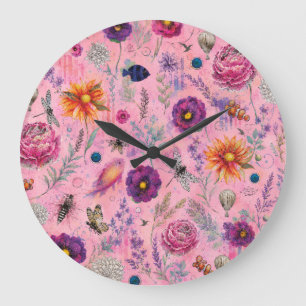 Whimsical Bloom Garden Large Clock