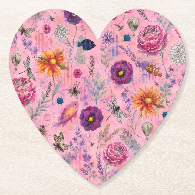 Whimsical Bloom Garden Paper Coaster (Front)