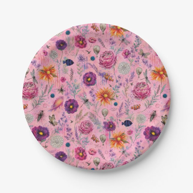 Whimsical Bloom Garden Paper Plates (Front)