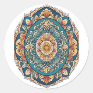 Whimsical Bloom Mandala – Nature-Inspired Classic Round Sticker