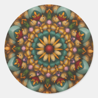 Whimsical Bloom Mandala – Nature-Inspired Classic Round Sticker