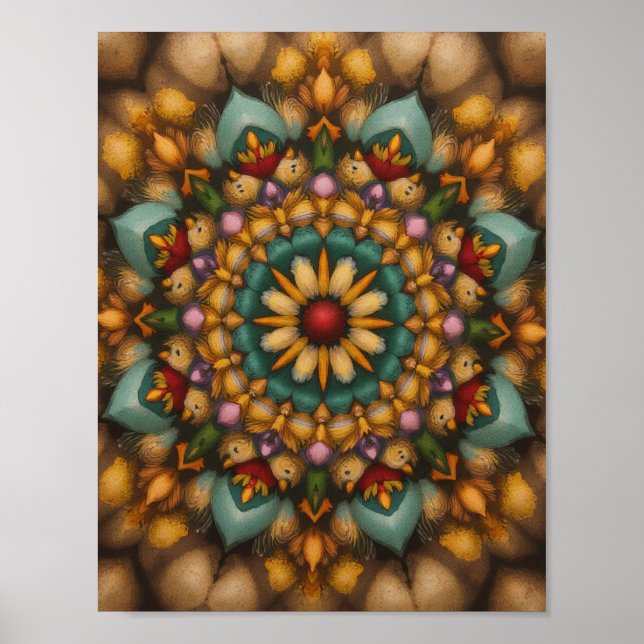 Whimsical Bloom Mandala – Nature-Inspired Wall Art (Front)