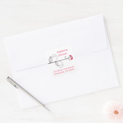 Whimsical Bloom Tree Hot Pink Dots Chic Address Square Sticker
