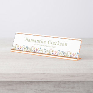 Whimsical Blooming Colorful Wildflower Office Desk Name Plate