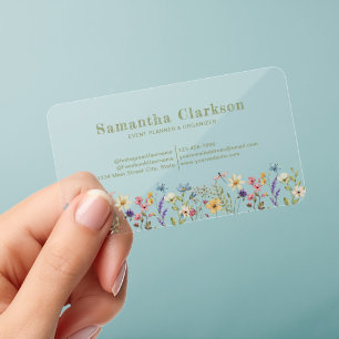 Whimsical Blooming Wildflower Colorful Botanical Clear Business Cards
