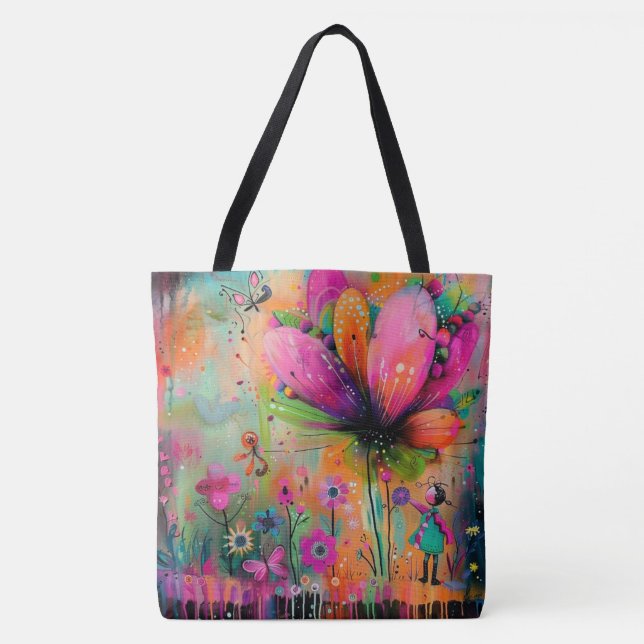 Whimsical Blooms A Burst of Colorful Joy Tote Bag (Front)