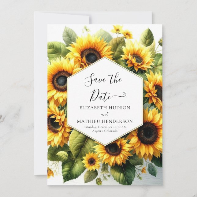 Whimsical Blooms Sunflower Wedding Save The Date (Front)