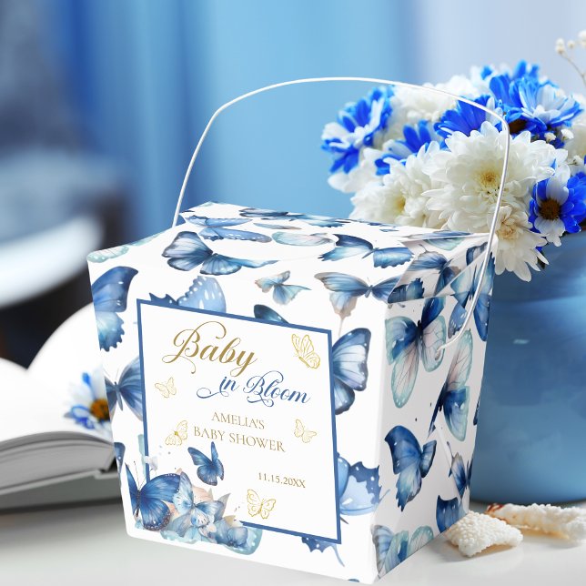 Whimsical Blue and Gold Butterfly Baby in Bloom Favor Boxes (Creator Uploaded)