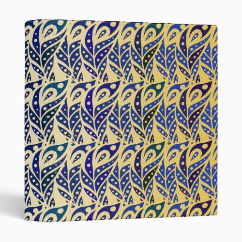 Whimsical blue and gold peacock feather pattern 3 ring binder