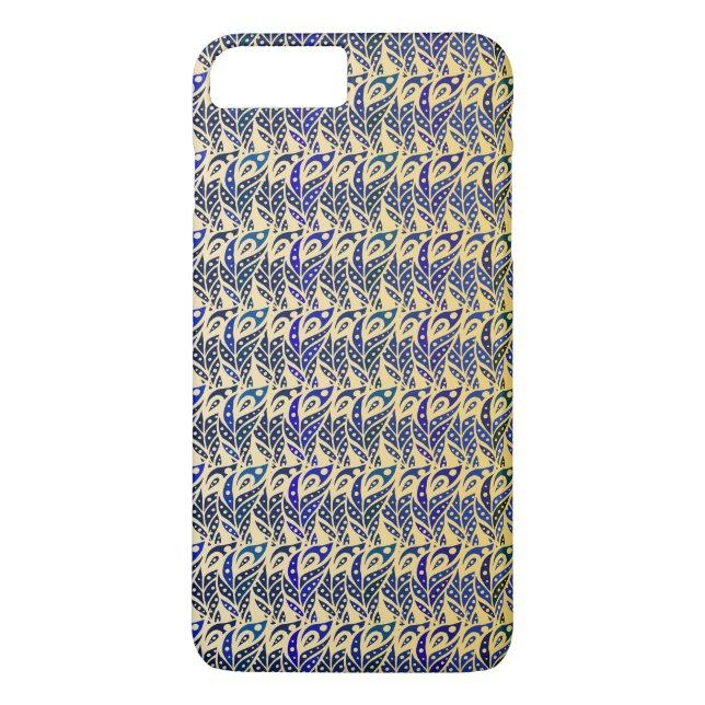 Whimsical blue and gold peacock feather pattern Case-Mate iPhone case (Back)