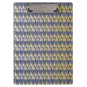 Whimsical blue and gold peacock feather pattern clipboard