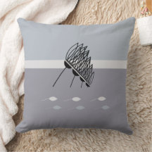 Whimsical Blue and Ivory Floral Throw Pillow