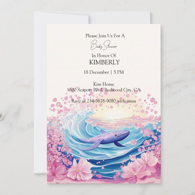Whimsical Blue And Pink Whale Art Invitation (Front)